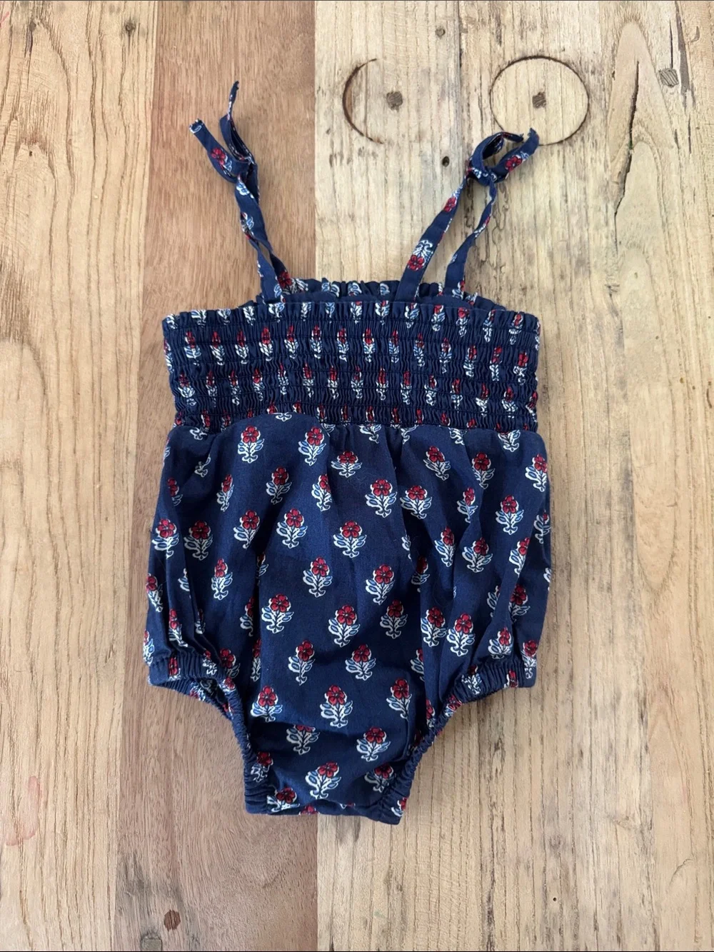 Cat & Jack Navy Blue Floral Smocked Baby Romper